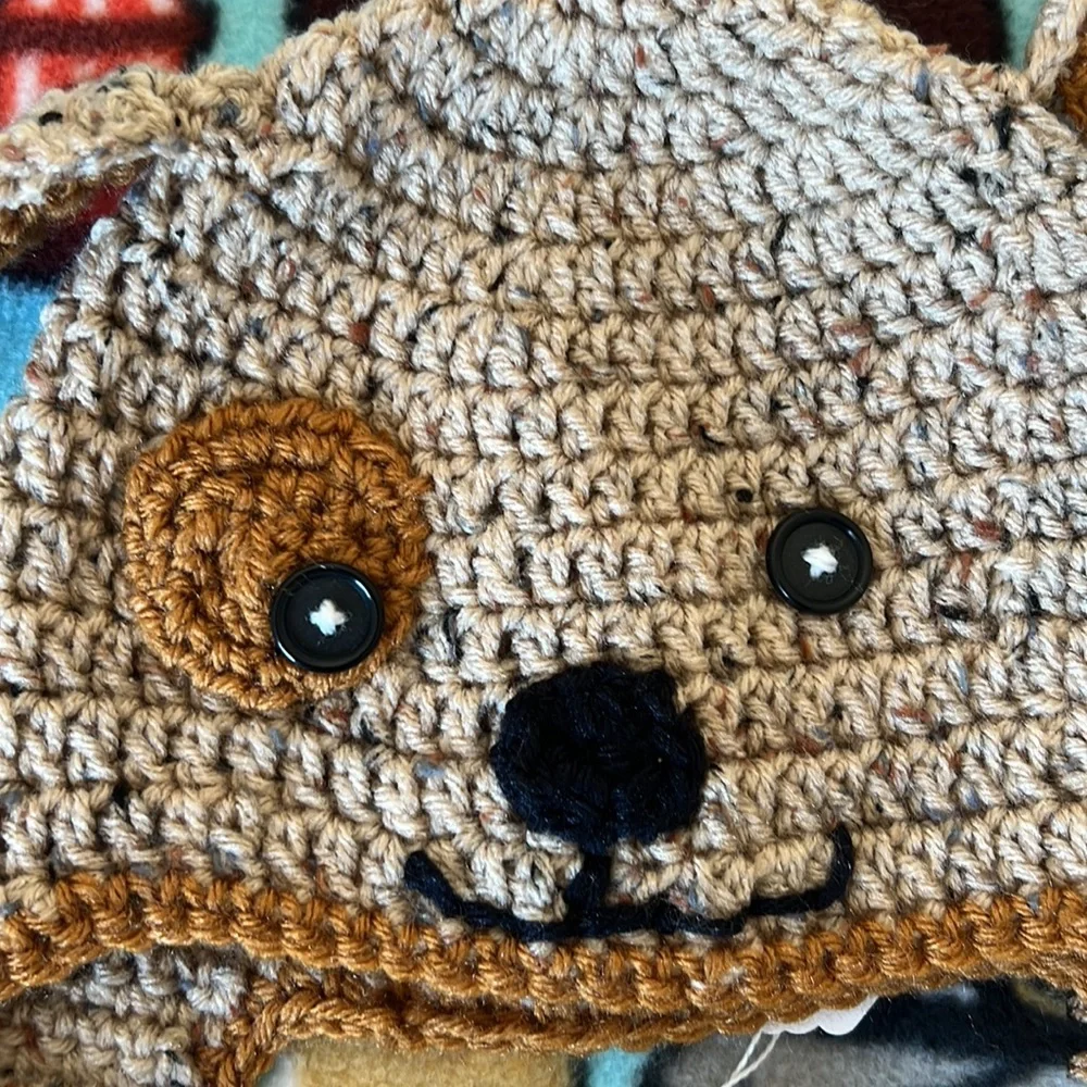 Handmade Crochet Dog hat and Dogs in costume fleece lovey